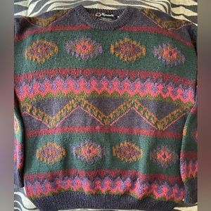 FACONNABLE vintage men's jewel tones multi-pattern alpaca hand knit sweater